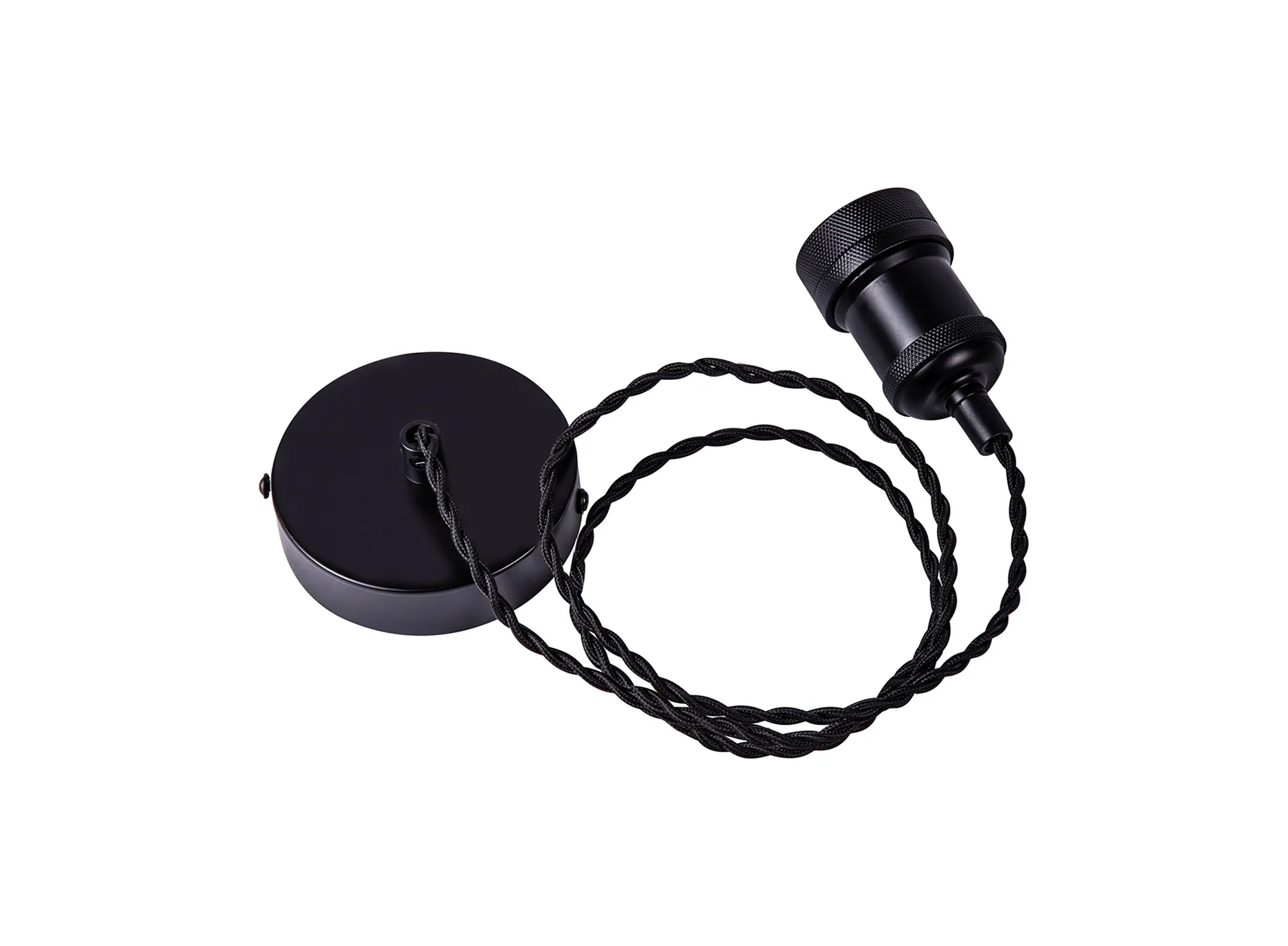 Dreifa 1.5m Single Pendant, 1 x E27, Matt Black/Black Twisted Cable (Maximum Load 1.5kg) D0627  Deco Dreifa Pendant